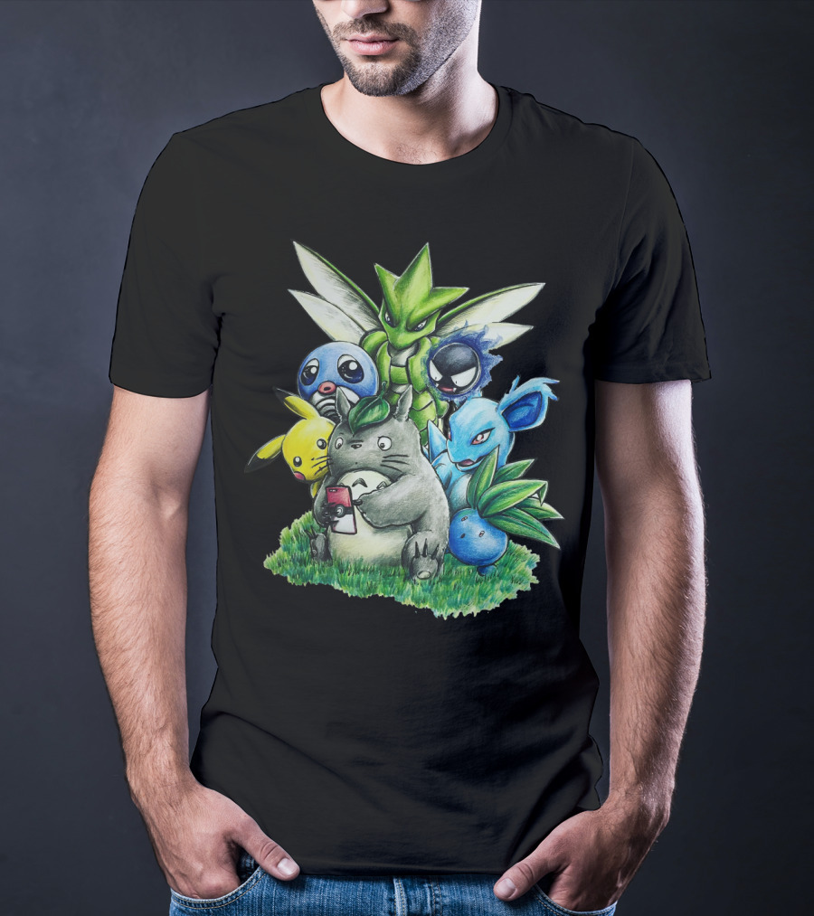 Best Friends Totoro Pikachu Bulbasaur Scyther Jigglypuff Gastly Nidorina Oddish Mashup T-Shirt