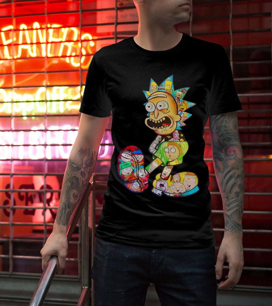 Rick And Morty South Park Family Guy Simpsons Crossover All In One T-Shirt