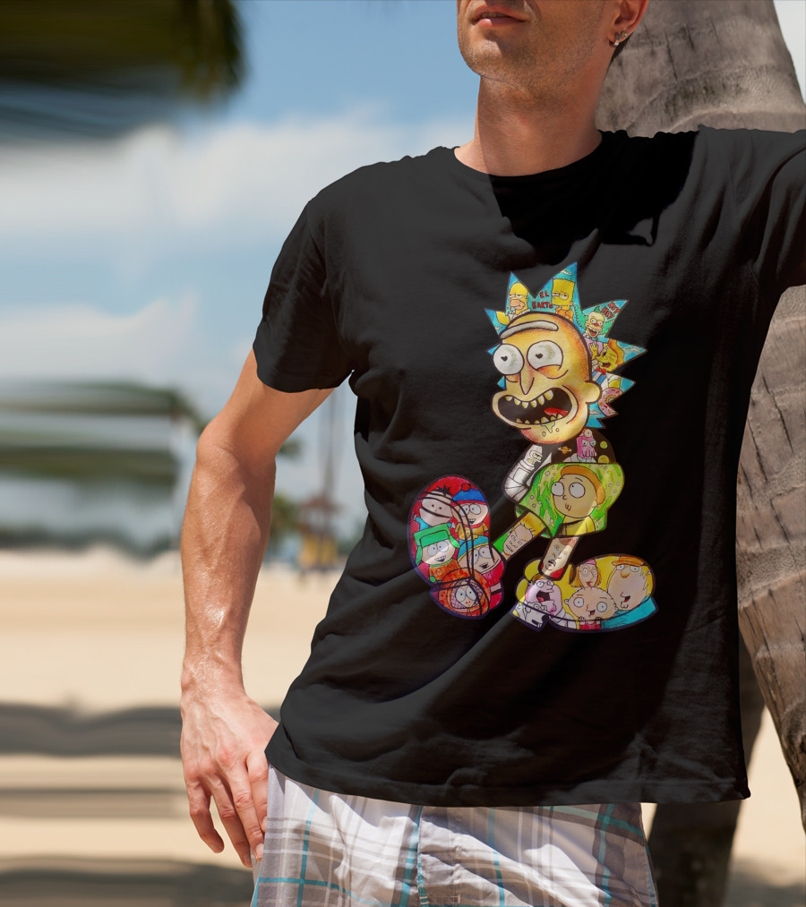 Rick And Morty South Park Family Guy Simpsons Crossover All In One T-Shirt