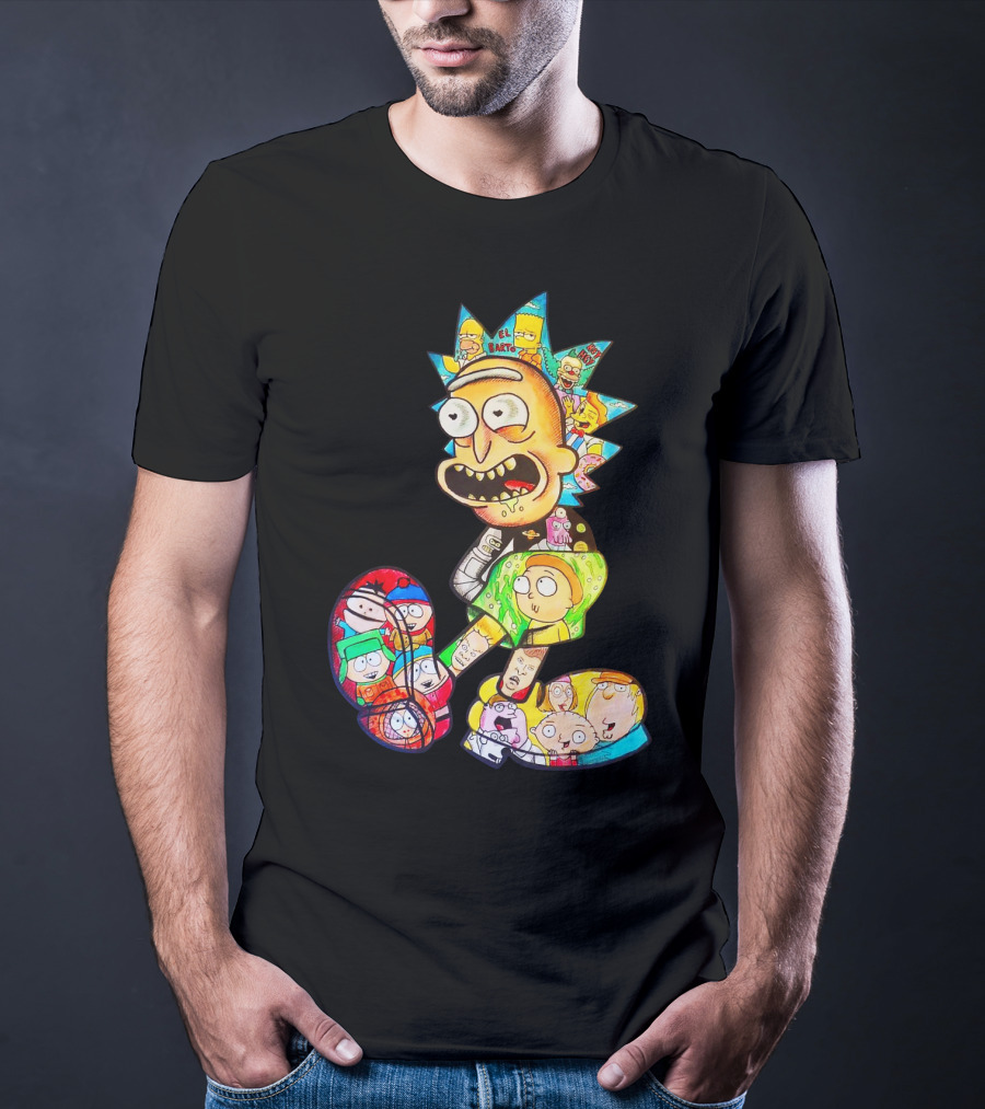 Rick And Morty South Park Family Guy Simpsons Crossover All In One T-Shirt