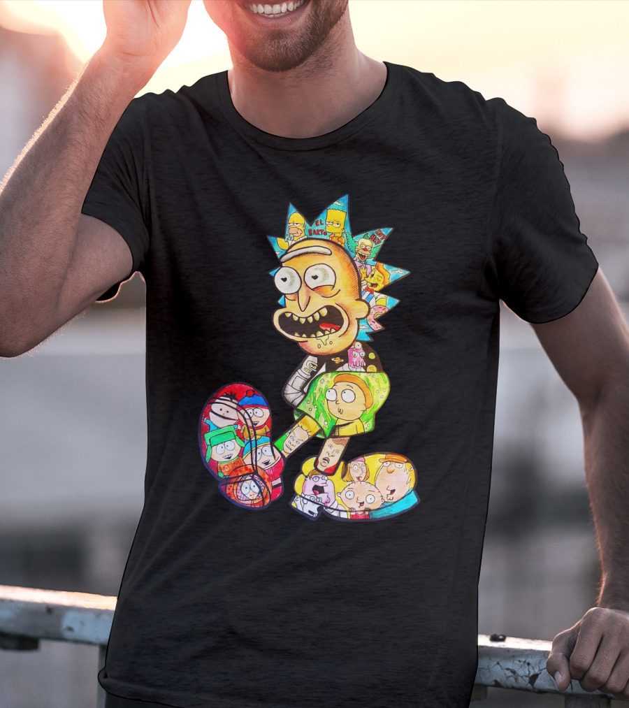Rick And Morty South Park Family Guy Simpsons Crossover All In One T-Shirt