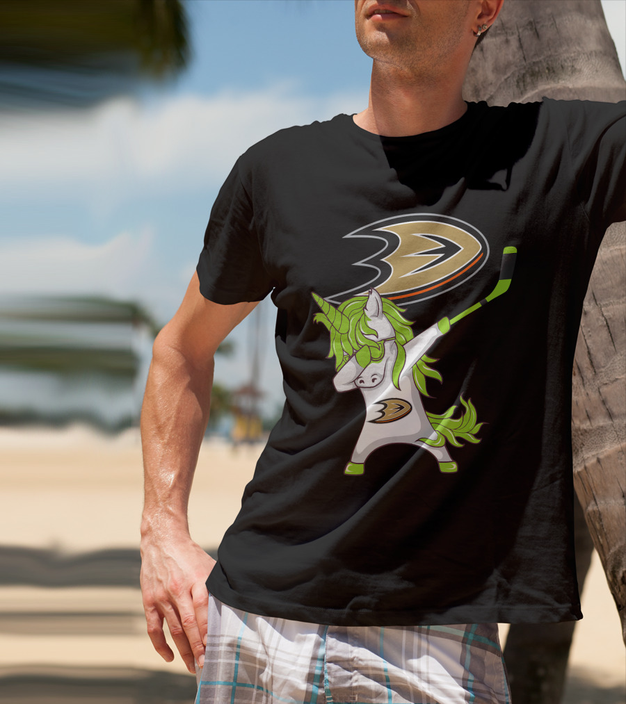 St Patrick Day Dabbing Unicorn Anaheim Ducks Hockey Stick T-Shirt