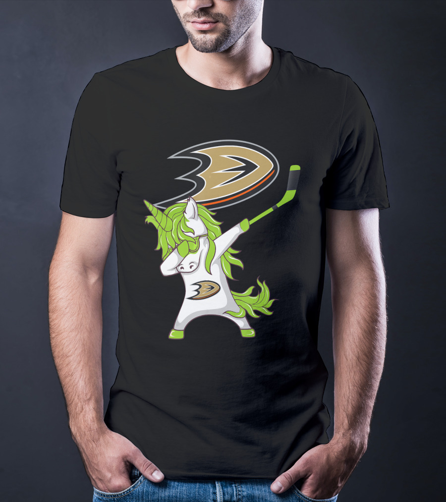 St Patrick Day Dabbing Unicorn Anaheim Ducks Hockey Stick T-Shirt