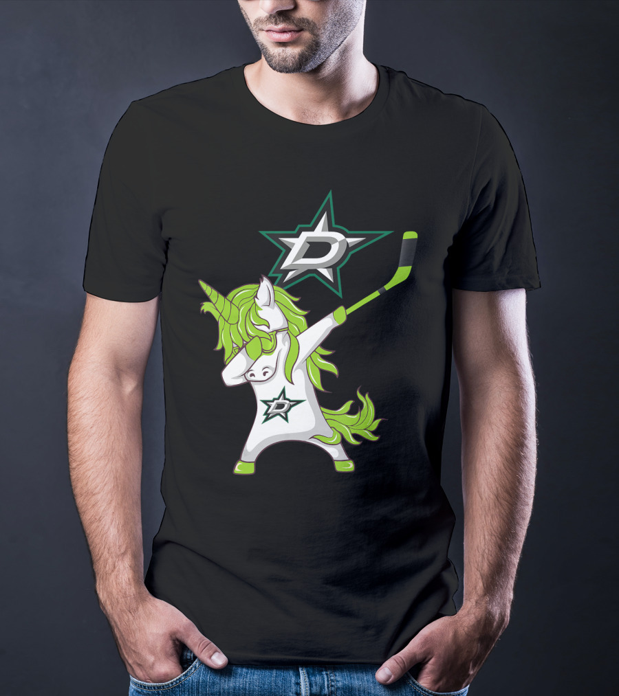 St Patrick's Day Dabbing Unicorn With Hockey Stick Dallas Stars T-Shirt