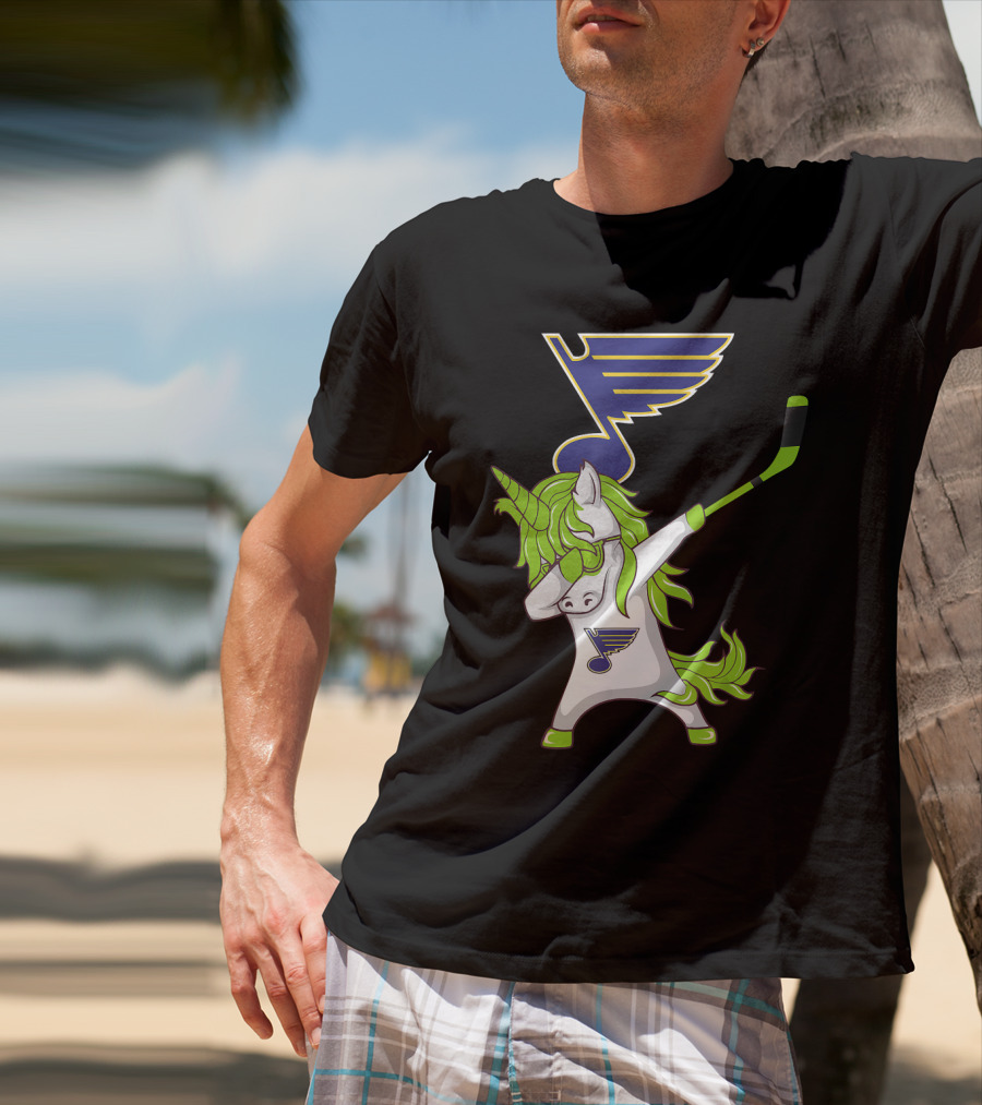 St Patrick Day Dabbing Unicorn Hockey Stick St Louis Blues T-Shirt