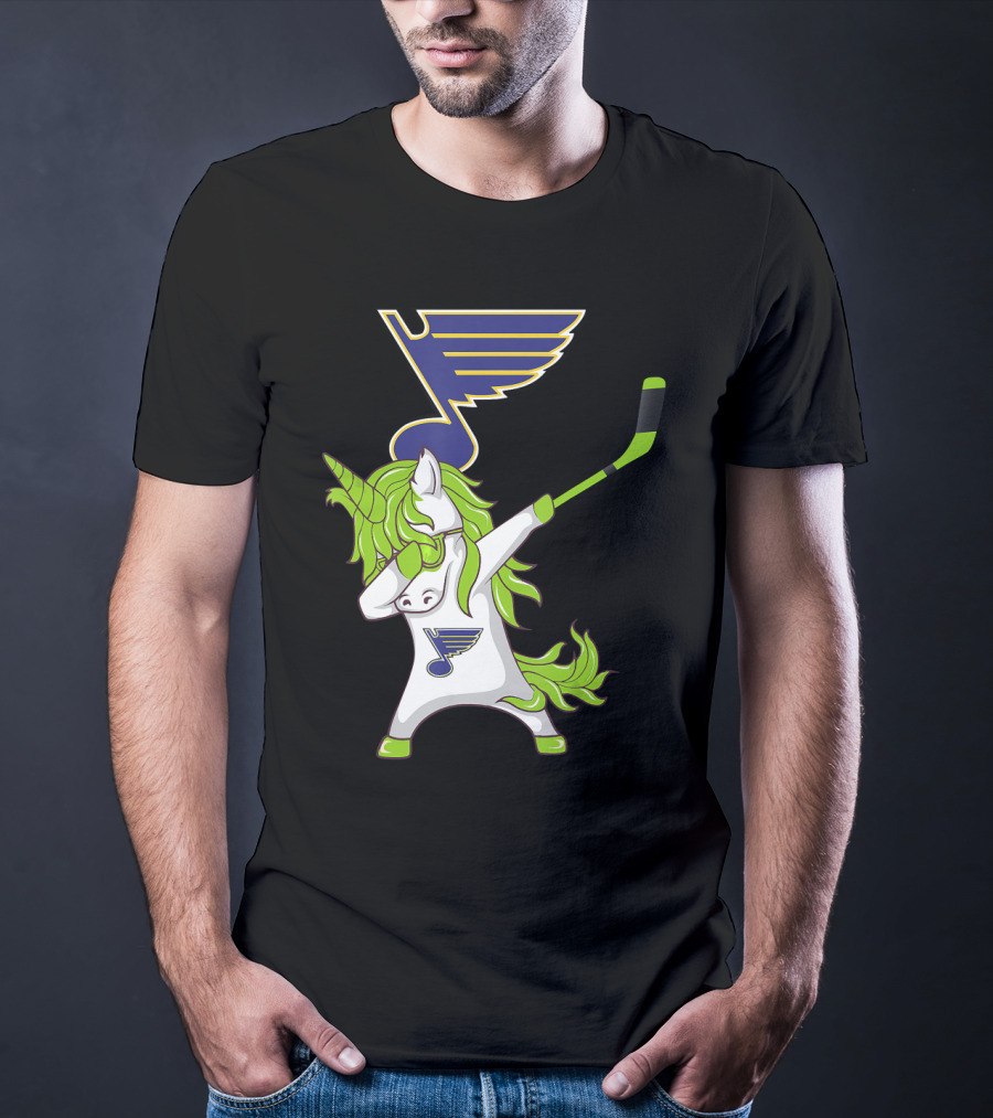 St Patrick Day Dabbing Unicorn Hockey Stick St Louis Blues T-Shirt