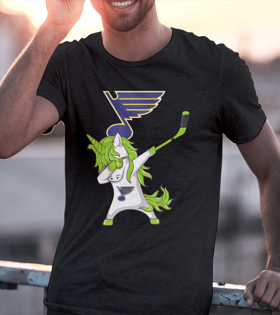 St Patrick Day Dabbing Unicorn Hockey Stick St Louis Blues T-Shirt