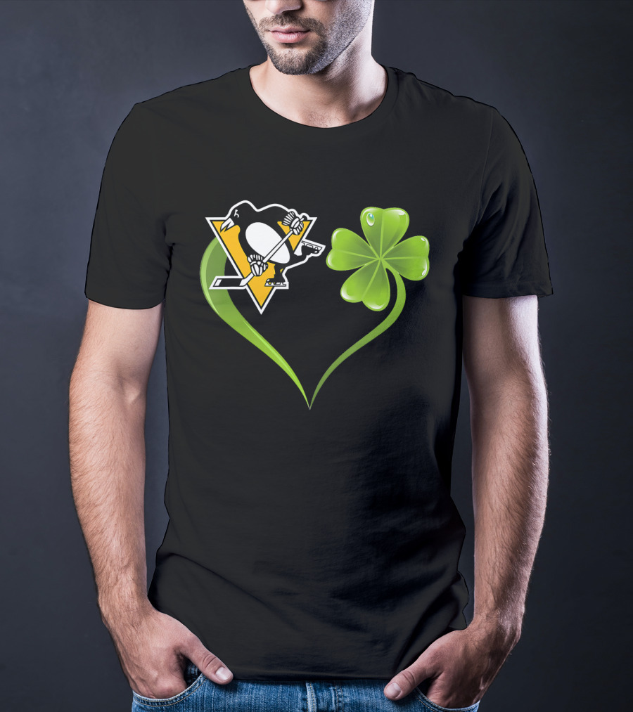 St Patrick Day Irish Shamrock Heart Love Pittsburgh Penguins T-Shirt