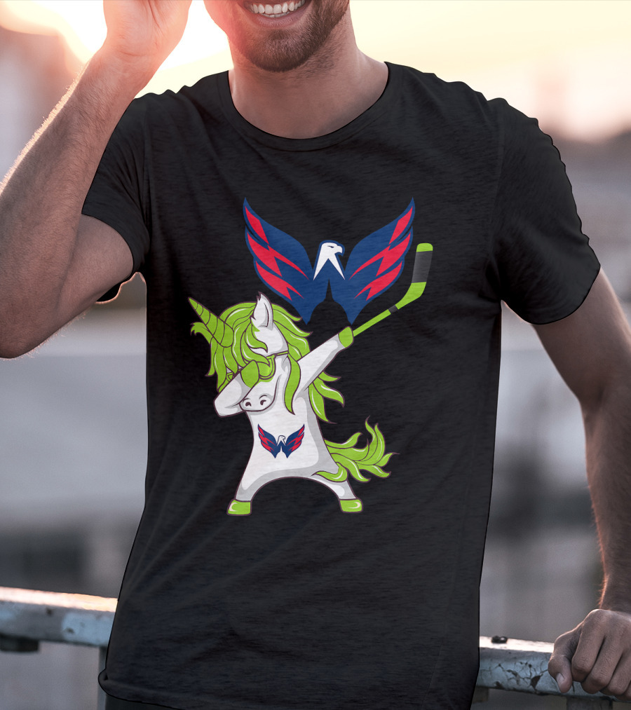 St Patrick's Day Dabbing Unicorn With Washington Capitals Hockey T-Shirt
