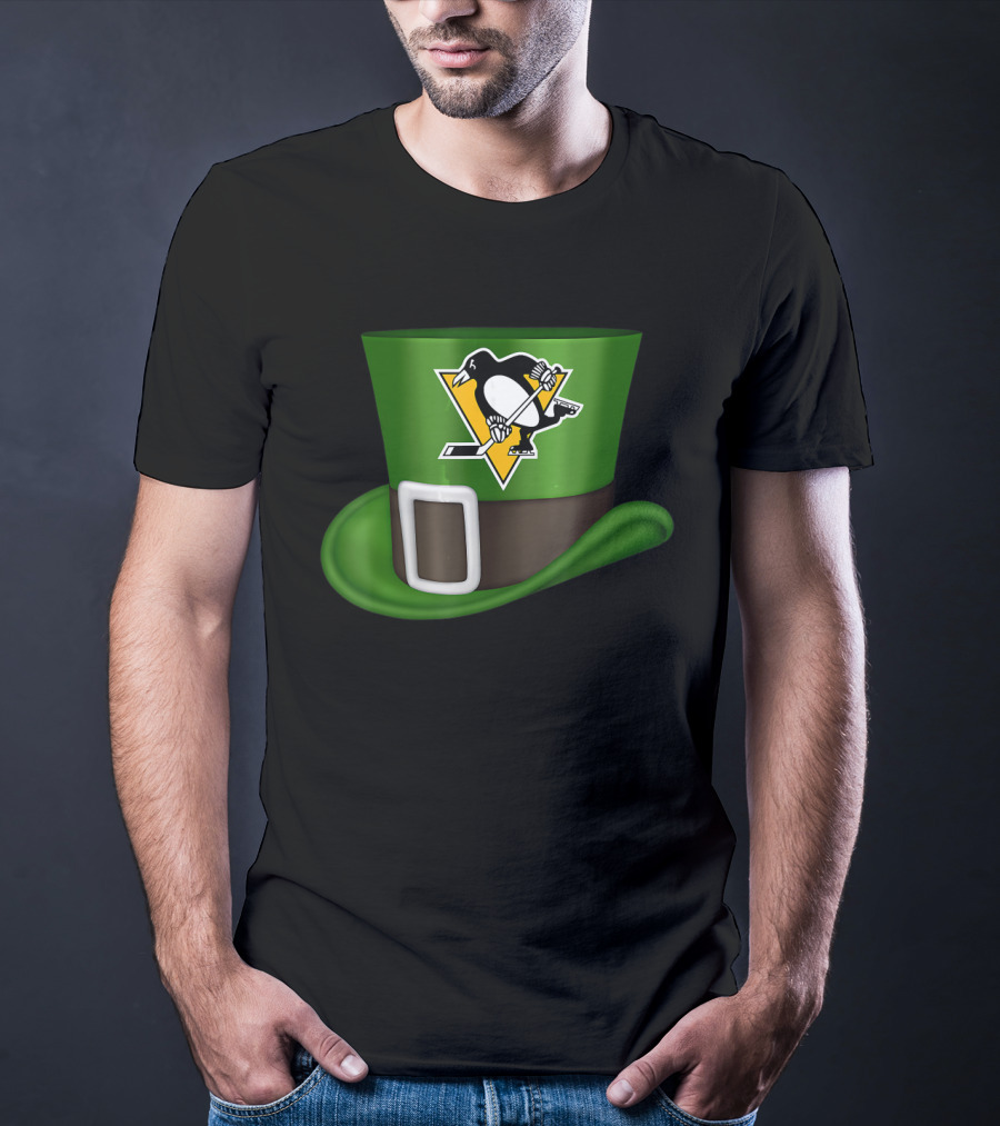 St Patrick Day Pittsburgh Penguins Leprechaun Hat Hockey T-Shirt