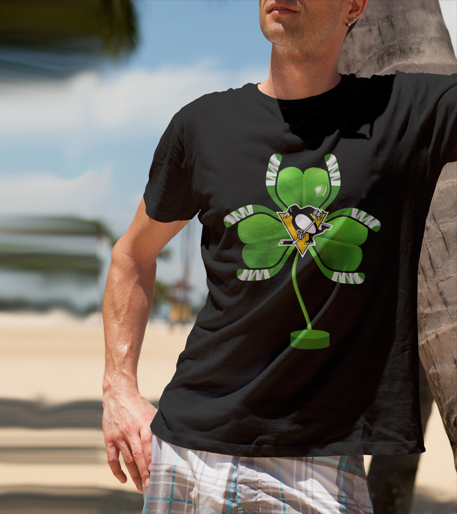 St Patrick Day Irish Shamrock Pittsburgh Penguin Hockey Tree T-Shirt