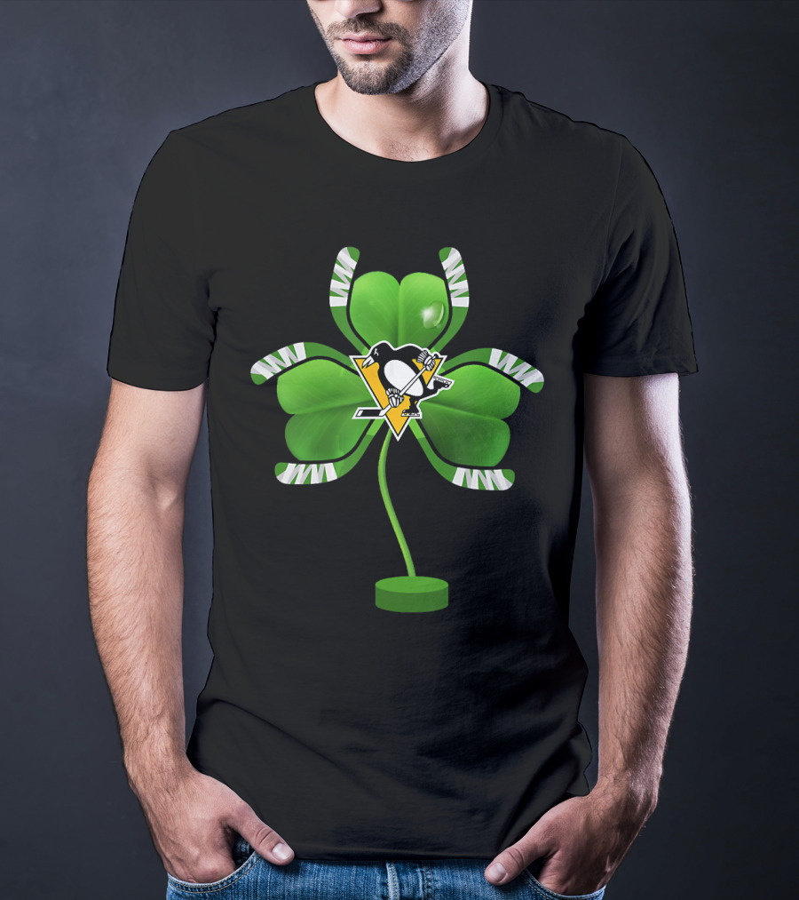 St Patrick Day Irish Shamrock Pittsburgh Penguin Hockey Tree T-Shirt