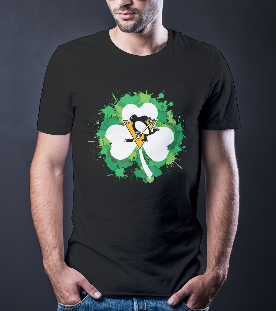 St Patrick Day Shamrock Splash Pittsburgh Penguins Hockey T-Shirt