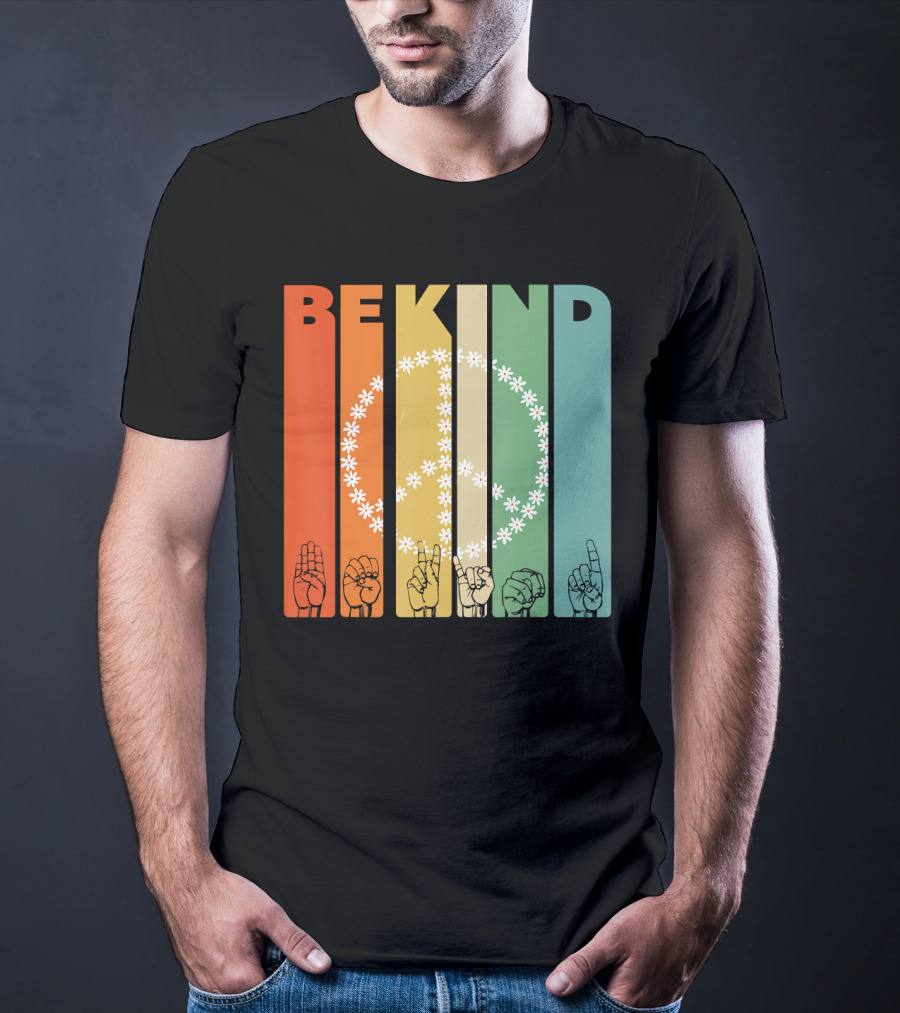 Be Kind Daisy Peace Sign Vintage I Choose Retro Hand Gesture T-Shirt