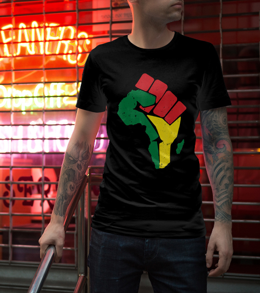 Black Fist African Map Red Green Yellow Pride Black History T-Shirt
