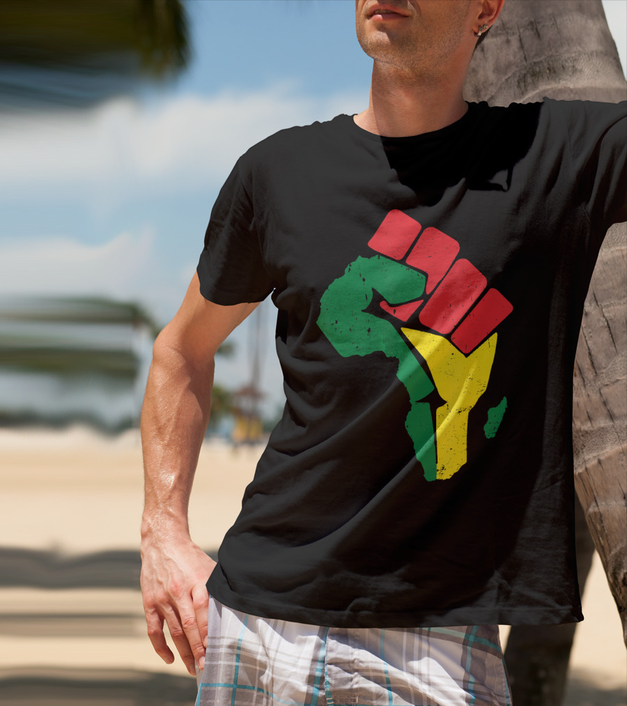 Black Fist African Map Red Green Yellow Pride Black History T-Shirt