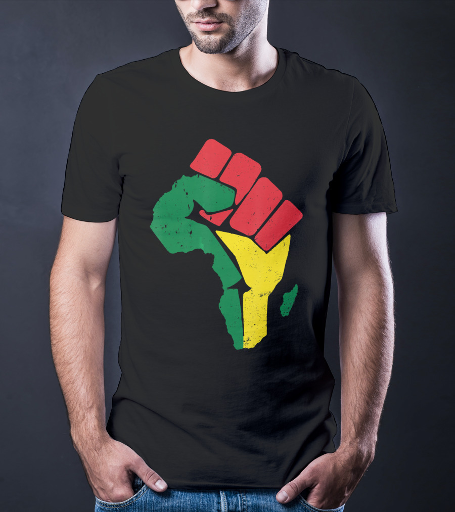 Black Fist African Map Red Green Yellow Pride Black History T-Shirt