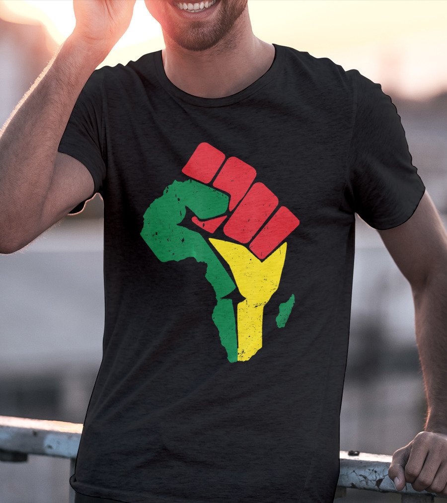 Black Fist African Map Red Green Yellow Pride Black History T-Shirt