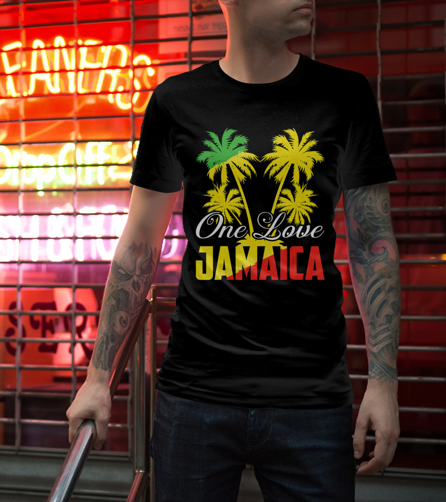 One Love Jamaica Vacation Reggae Music Palm Trees T-Shirt