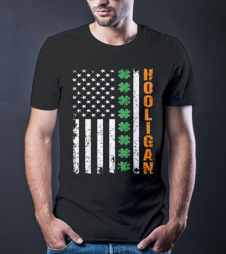 Irish American Flag Shamrocks Hooligan St Pats T-Shirt