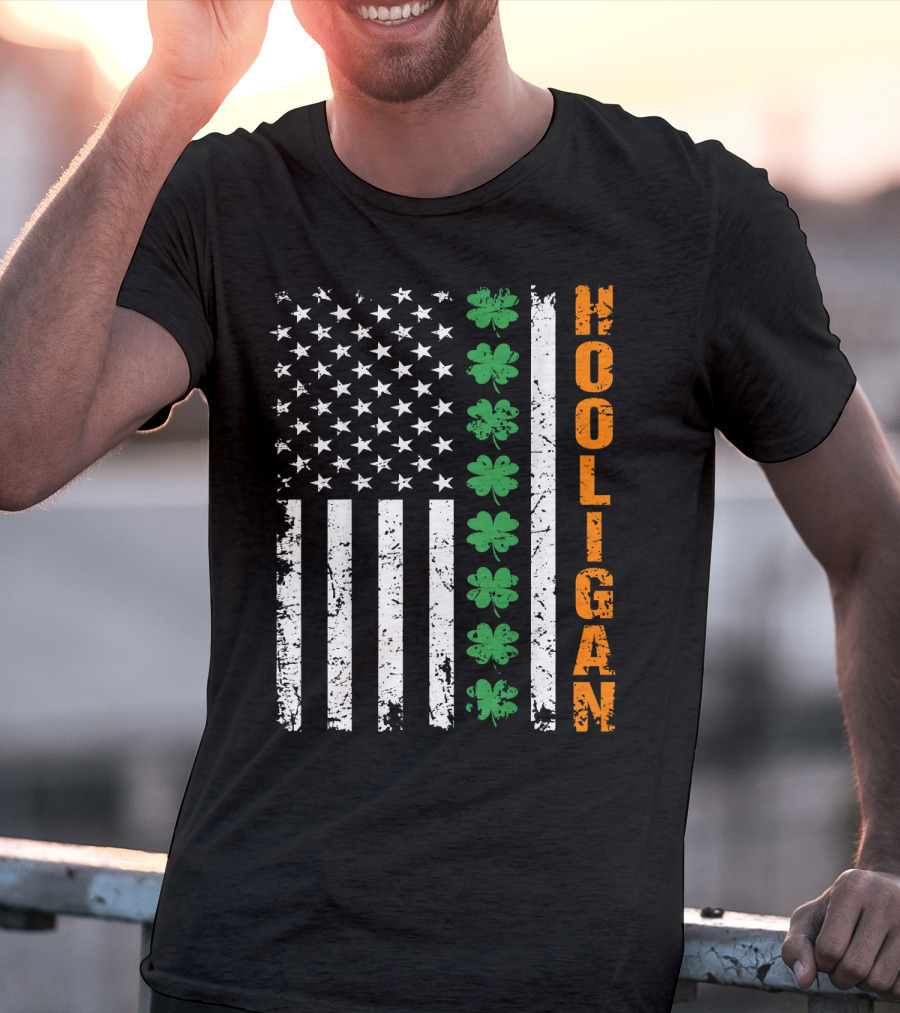 Irish American Flag Shamrocks Hooligan St Pats T-Shirt