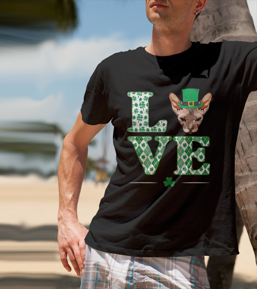 Love Sphynx Cat Leprechaun Shamrock St Patrick Day T-Shirt