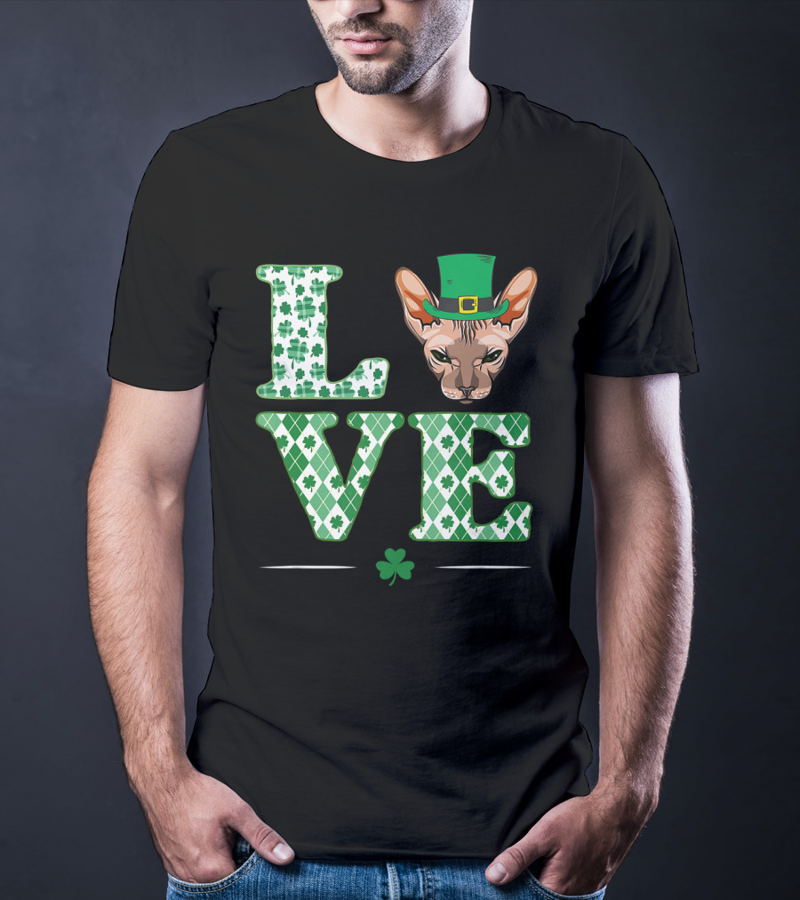 Love Sphynx Cat Leprechaun Shamrock St Patrick Day T-Shirt