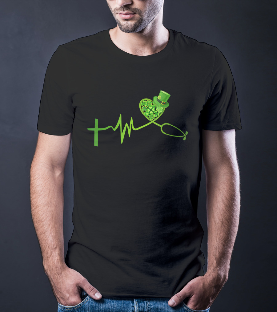 Nurse Heartbeat Irish Shamrock St Patrick Day Top Hat T-Shirt
