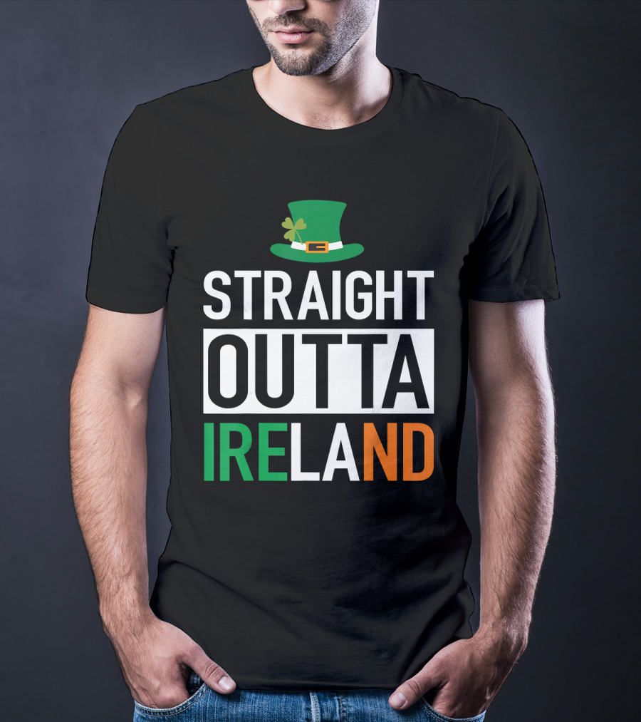 Straight Outta Ireland St Patrick's Day Leprechaun Hat Shamrock T-Shirt
