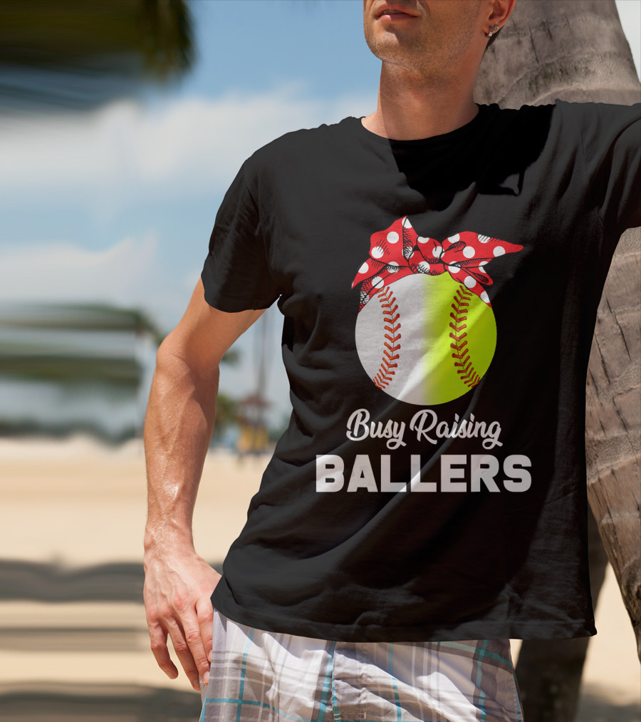 Busy Raising Ballers Baseball Softball Bow T-Shirt