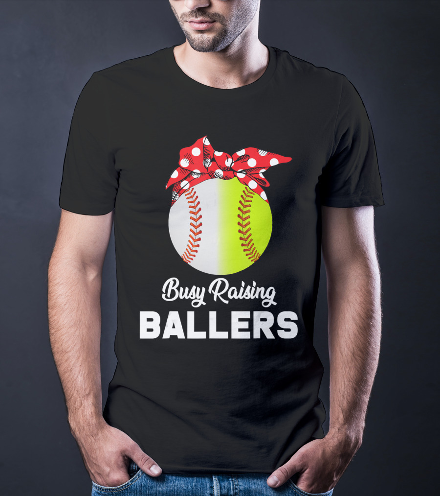 Busy Raising Ballers Baseball Softball Bow T-Shirt