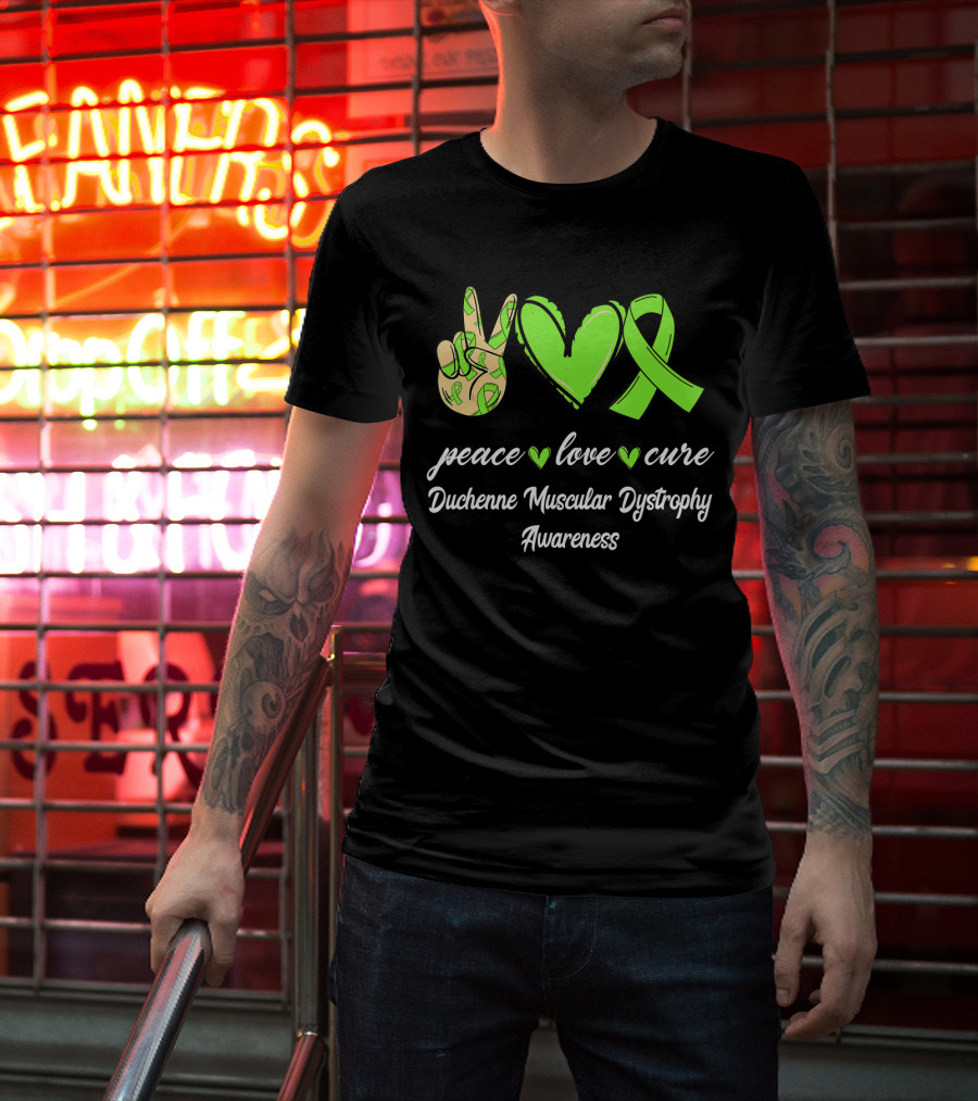 Peace Love Cure Duchenne Muscular Dystrophy Awareness Lime Green T-Shirt