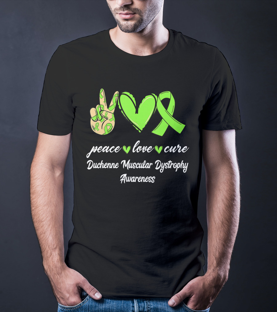 Peace Love Cure Duchenne Muscular Dystrophy Awareness Lime Green T-Shirt