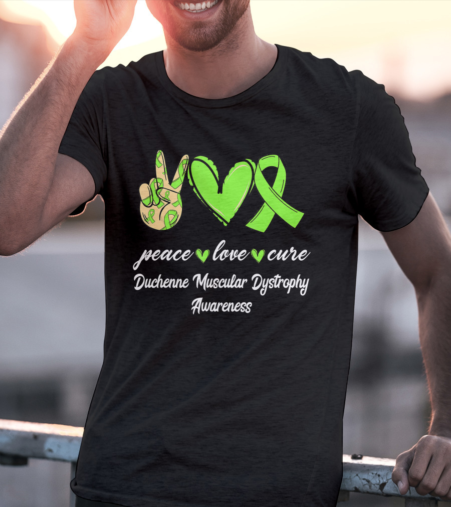 Peace Love Cure Duchenne Muscular Dystrophy Awareness Lime Green T-Shirt