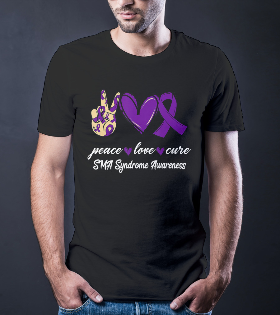 Peace Love Cure SMA Syndrome Awareness Purple T-Shirt