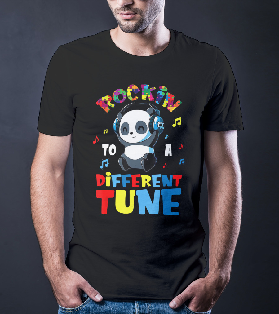 Rockin To A Different Tune Panda Autism Awareness T-Shirt