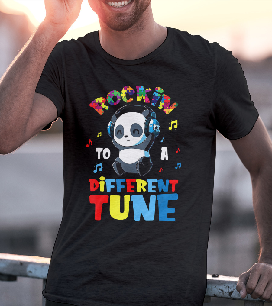 Rockin To A Different Tune Panda Autism Awareness T-Shirt