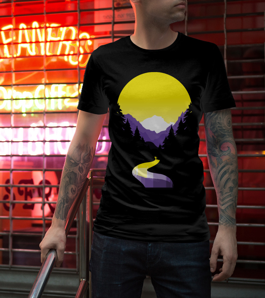 Non Binary Pride Sunset Mountain Landscape T-Shirt