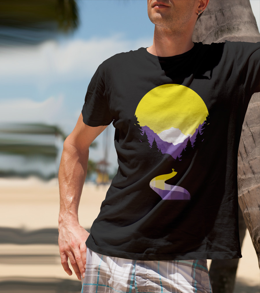 Non Binary Pride Sunset Mountain Landscape T-Shirt