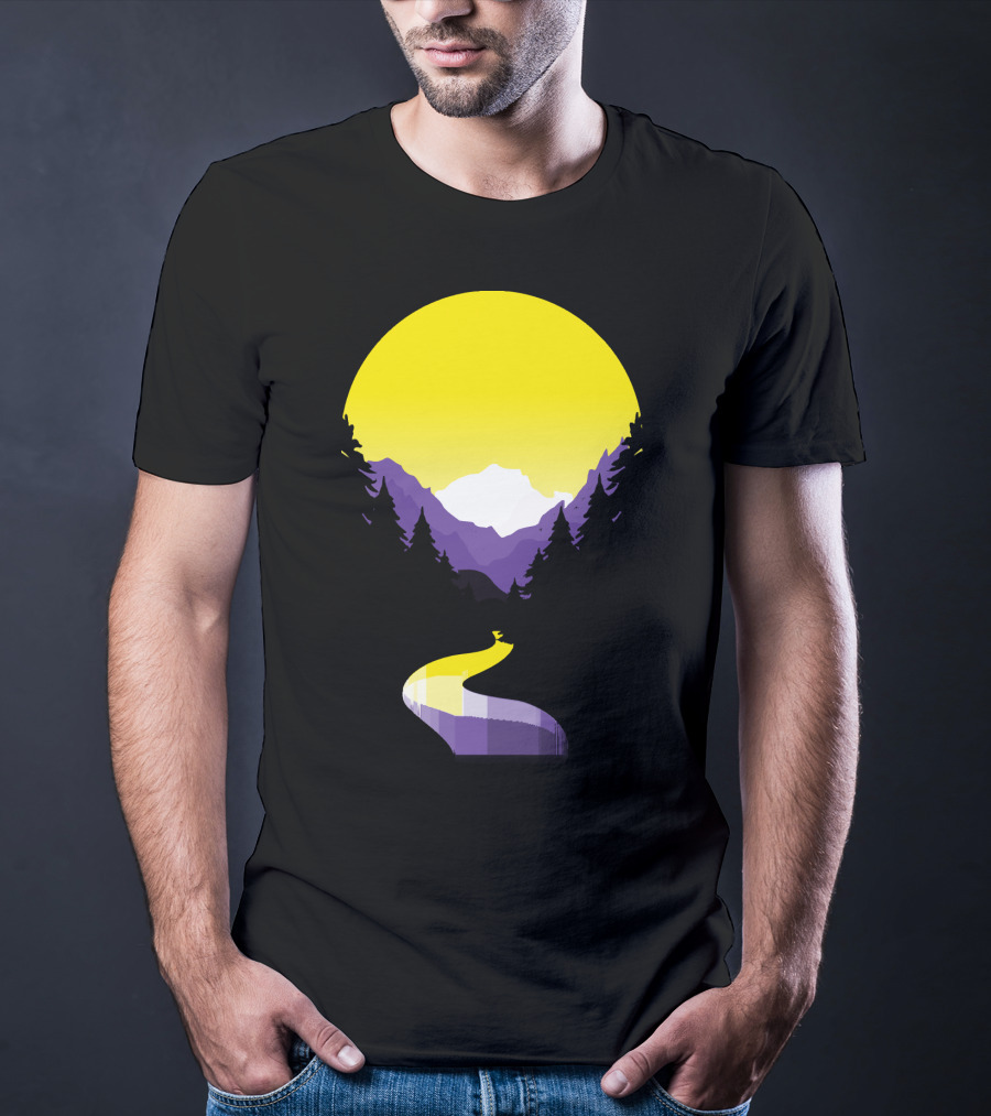 Non Binary Pride Sunset Mountain Landscape T-Shirt
