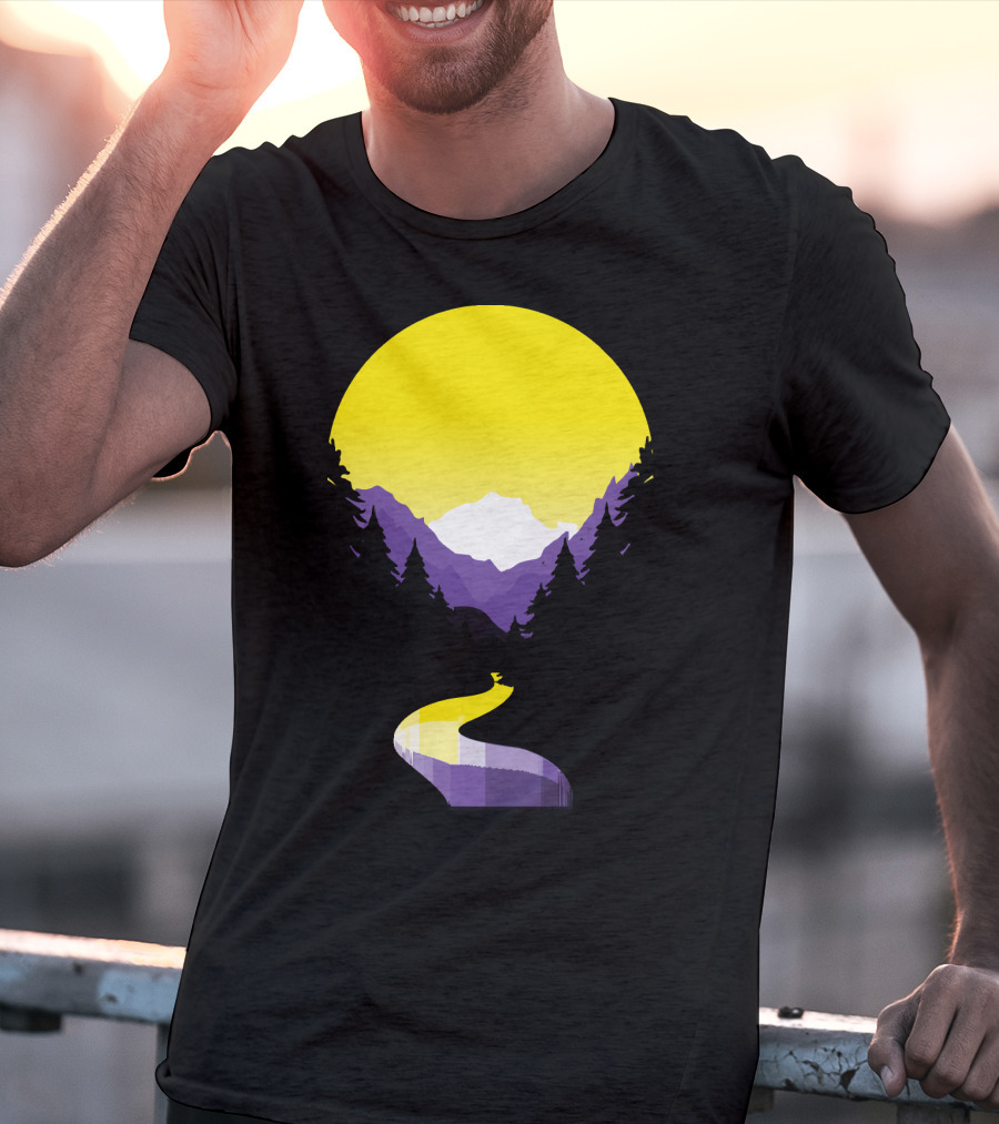 Non Binary Pride Sunset Mountain Landscape T-Shirt