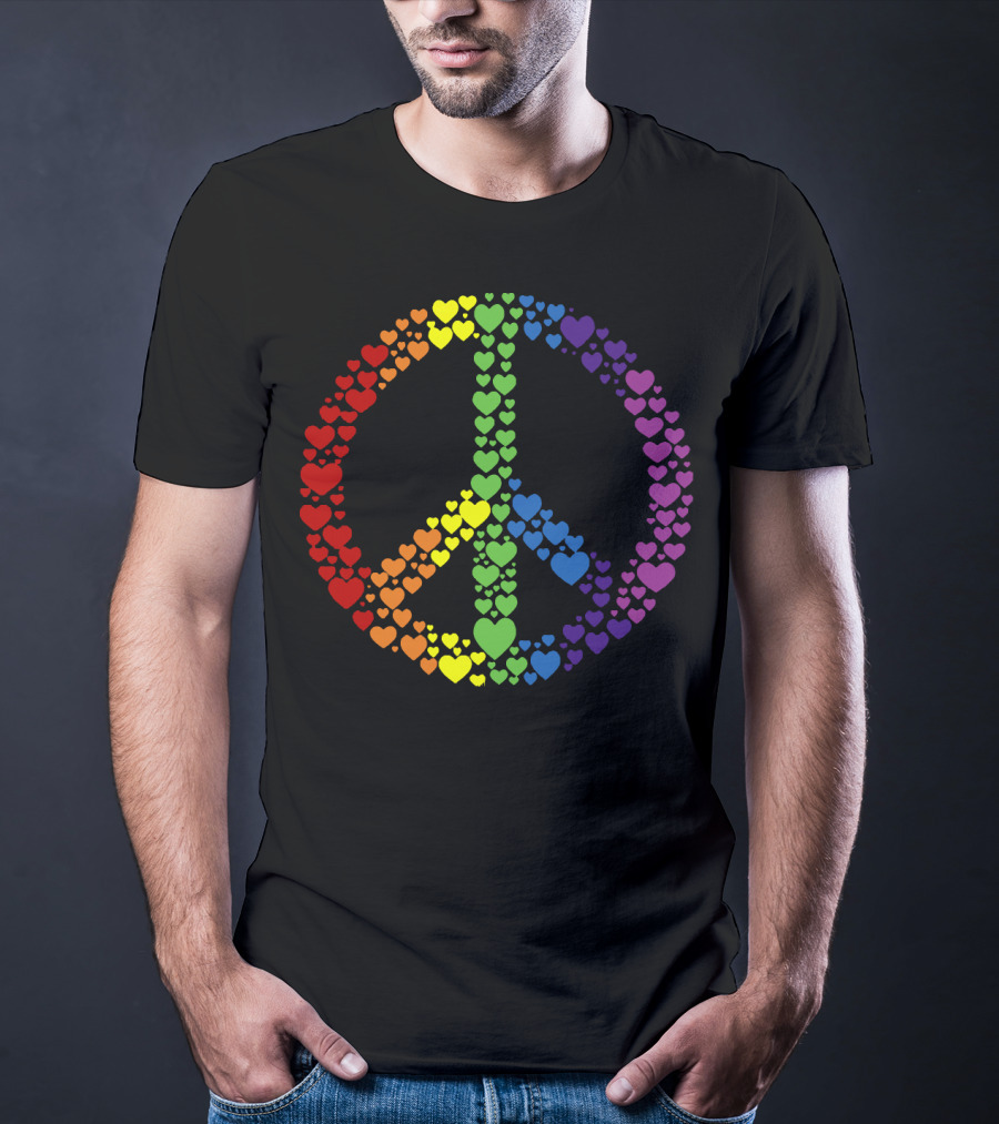 Peace Sign Made Of Rainbow Hearts T-Shirt