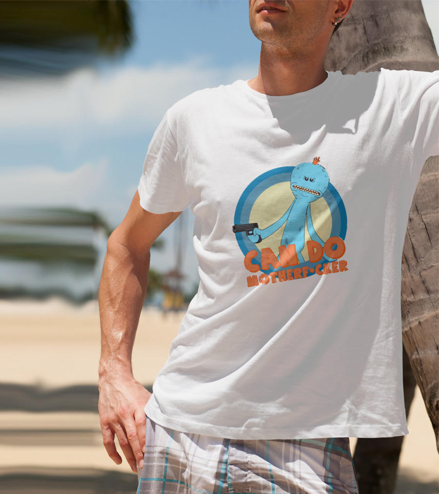 Can Do Motherfcker Gun-Wielding Blue Character With Orange Hair T-Shirt