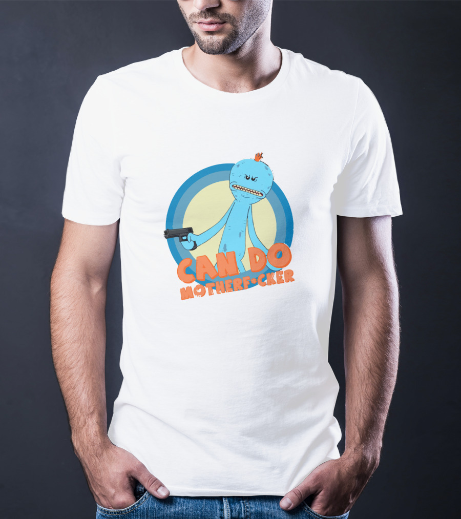 Can Do Motherfcker Gun-Wielding Blue Character With Orange Hair T-Shirt