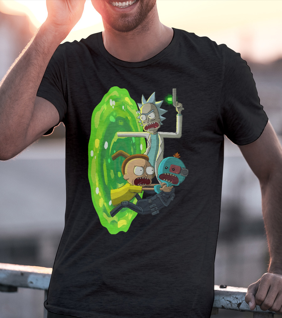 Rick And Morty Portal Escape With Meeseeks Cyborg Adventure T-Shirt