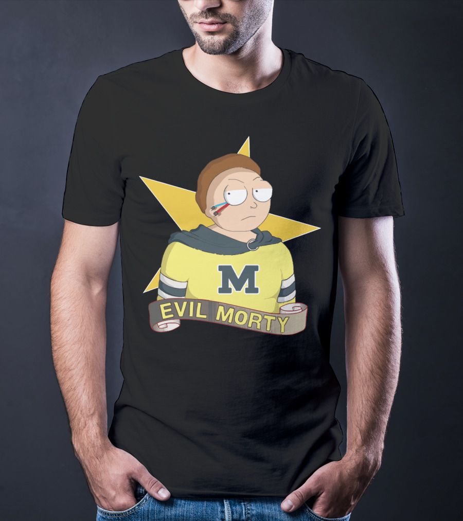 Evil Morty M Star Patch And Scroll Banner T-Shirt