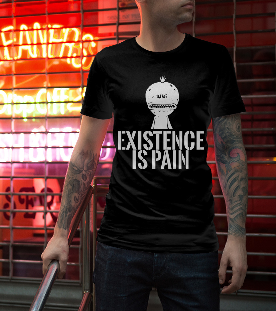 Existence Is Pain Mr. Meeseeks Character Image White Ink T-Shirt