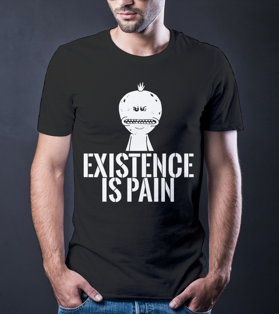 Existence Is Pain Mr. Meeseeks Character Image White Ink T-Shirt