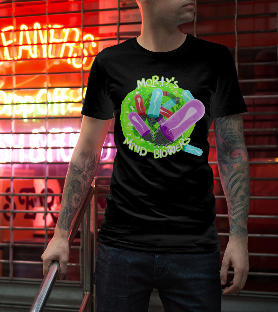 Morty's Mind Blowers Colorful Vials In Green Portal T-Shirt