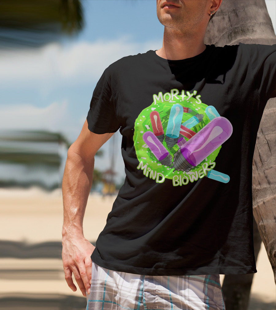 Morty's Mind Blowers Colorful Vials In Green Portal T-Shirt